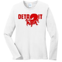 Down Town Detroit City Michigan Octopus Kraken Hockey Ladies Long Sleeve Shirt