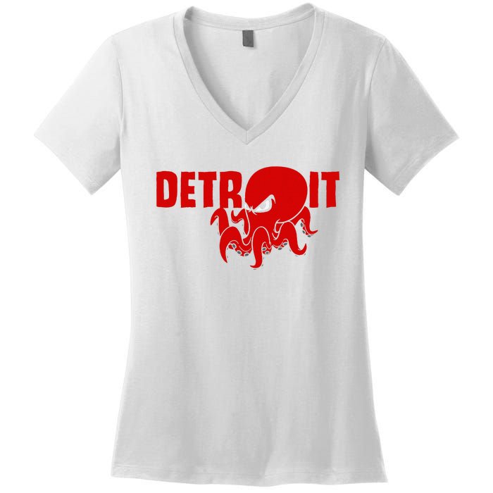 Down Town Detroit City Michigan Octopus Kraken Hockey Women's V-Neck T-Shirt