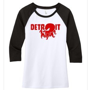 Down Town Detroit City Michigan Octopus Kraken Hockey Women's Tri-Blend 3/4-Sleeve Raglan Shirt