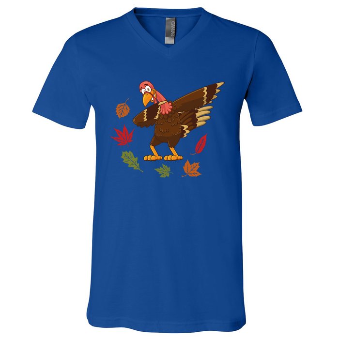 Dabbing Turkey Dabbing Thanksgiving Turkey Day Costume Cool Gift V-Neck T-Shirt