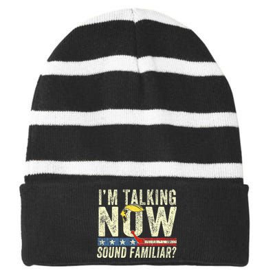 Donald Trump Debate Kamala IM Speaking Now Sounds Familiar Striped Beanie with Solid Band