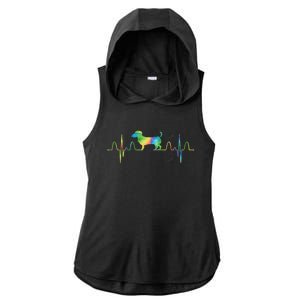 Dog Tie Dye Heartbeat Funny Dog Dachshund Ladies PosiCharge Tri-Blend Wicking Draft Hoodie Tank