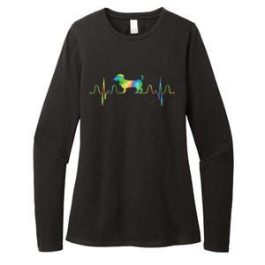 Dog Tie Dye Heartbeat Funny Dog Dachshund Womens CVC Long Sleeve Shirt