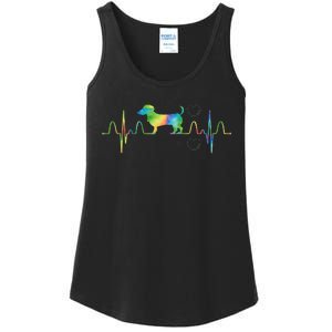 Dog Tie Dye Heartbeat Funny Dog Dachshund Ladies Essential Tank