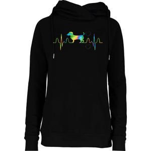 Dog Tie Dye Heartbeat Funny Dog Dachshund Womens Funnel Neck Pullover Hood