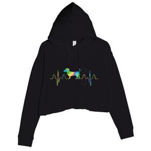 Dog Tie Dye Heartbeat Funny Dog Dachshund Crop Fleece Hoodie