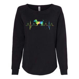 Dog Tie Dye Heartbeat Funny Dog Dachshund Womens California Wash Sweatshirt