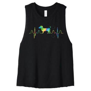 Dog Tie Dye Heartbeat Funny Dog Dachshund Women's Racerback Cropped Tank