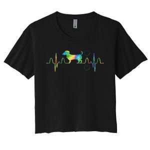 Dog Tie Dye Heartbeat Funny Dog Dachshund Women's Crop Top Tee