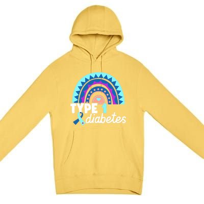 Diabetic T1d Dad Mom Rainbow Type 1 Diabetes Awareness Gift Premium Pullover Hoodie