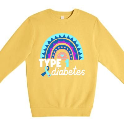 Diabetic T1d Dad Mom Rainbow Type 1 Diabetes Awareness Gift Premium Crewneck Sweatshirt