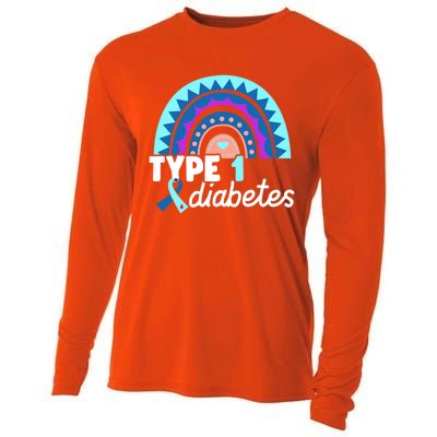 Diabetic T1d Dad Mom Rainbow Type 1 Diabetes Awareness Gift Cooling Performance Long Sleeve Crew