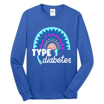 Diabetic T1d Dad Mom Rainbow Type 1 Diabetes Awareness Gift Tall Long Sleeve T-Shirt