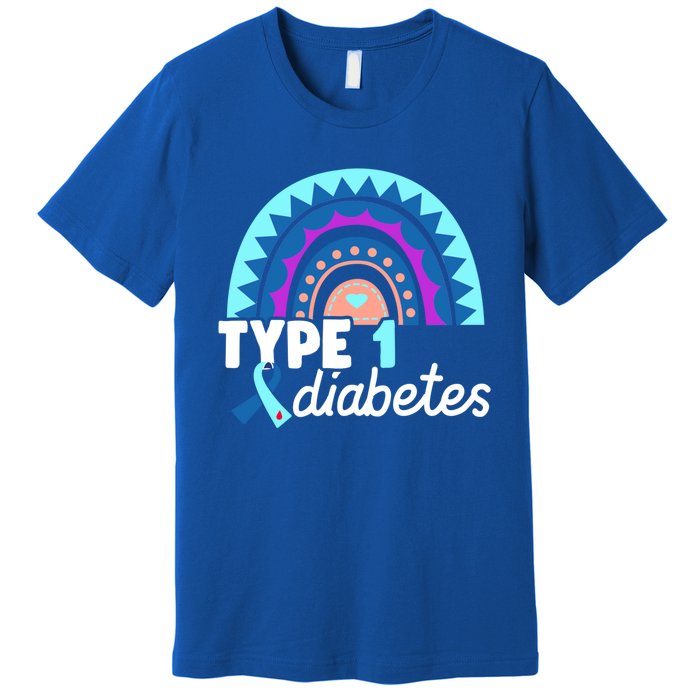 Diabetic T1d Dad Mom Rainbow Type 1 Diabetes Awareness Gift Premium T-Shirt