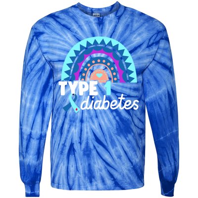 Diabetic T1d Dad Mom Rainbow Type 1 Diabetes Awareness Gift Tie-Dye Long Sleeve Shirt