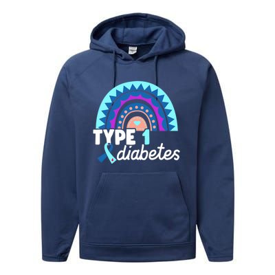 Diabetic T1d Dad Mom Rainbow Type 1 Diabetes Awareness Gift Performance Fleece Hoodie