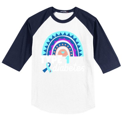 Diabetic T1d Dad Mom Rainbow Type 1 Diabetes Awareness Gift Baseball Sleeve Shirt