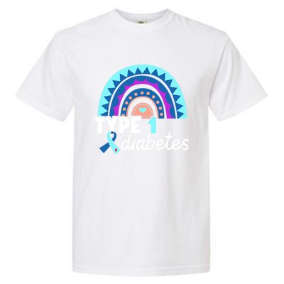 Diabetic T1d Dad Mom Rainbow Type 1 Diabetes Awareness Gift Garment-Dyed Heavyweight T-Shirt