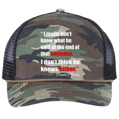 Donald Trump Dont Know What He Said At The End Of That Sentence Retro Rope Trucker Hat Cap