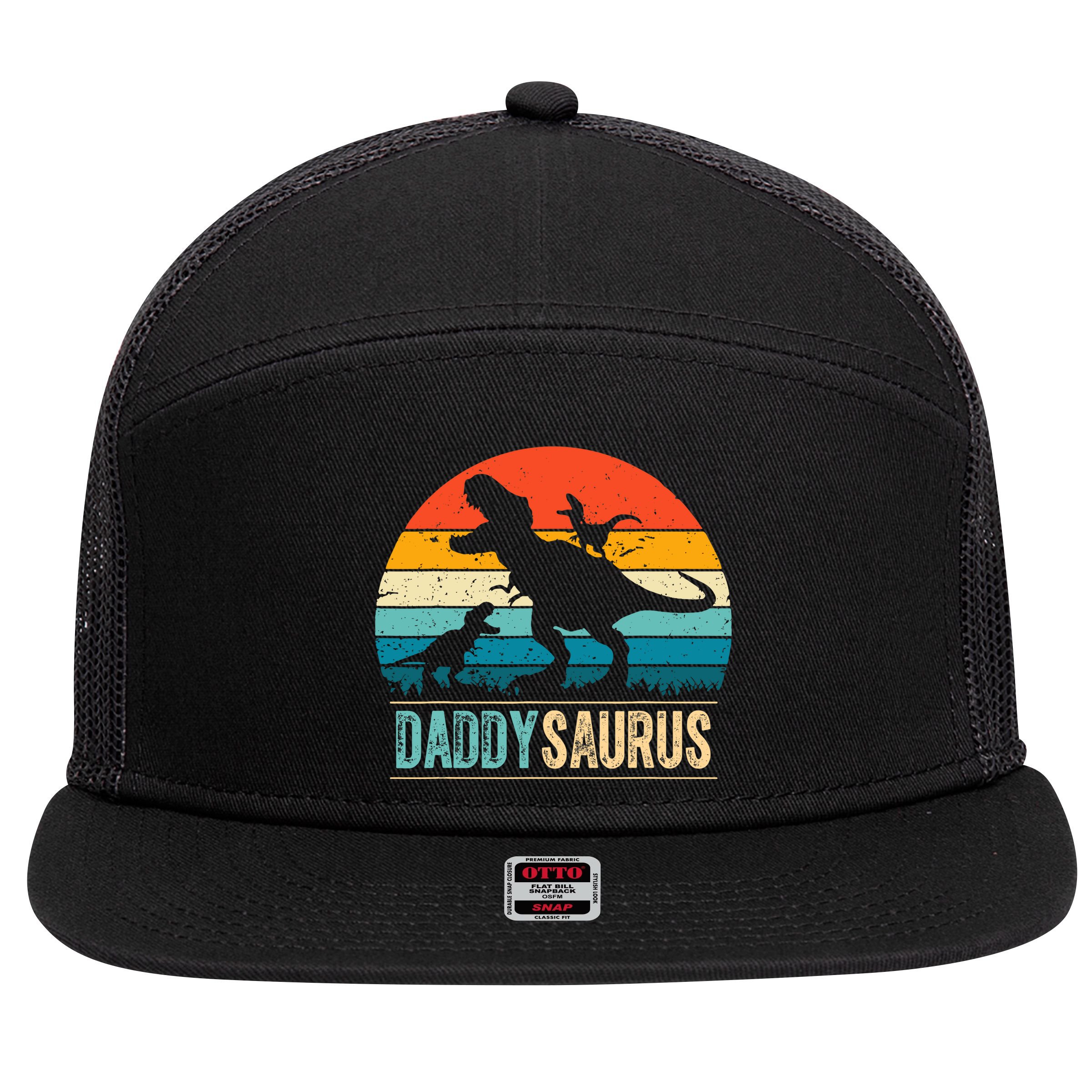 Daddysaurus T-Rex Dad Dinosaur Daddy Saurus Fathers Day 7 Panel Mesh Trucker Snapback Hat