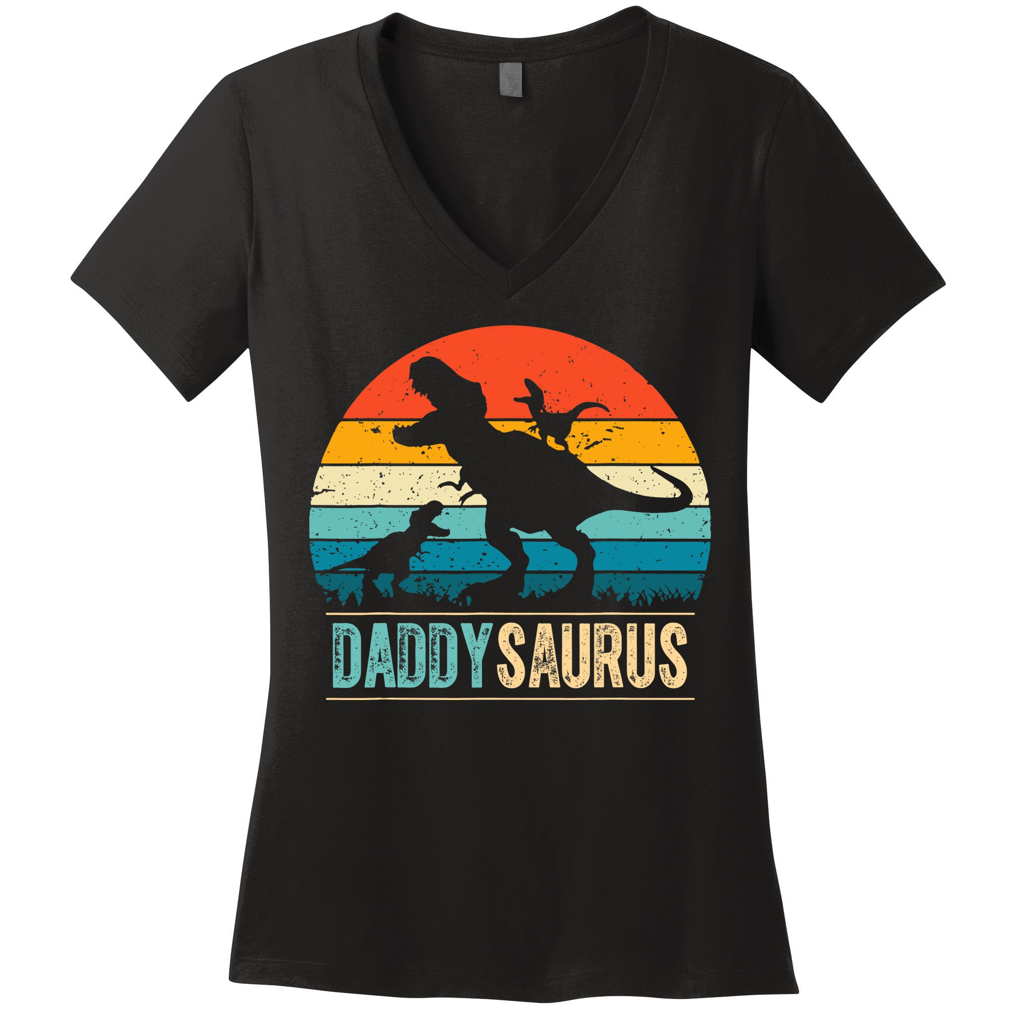 Daddysaurus T-Rex Dad Dinosaur Daddy Saurus Fathers Day Women's V-Neck T-Shirt