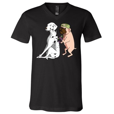 Dalmatian Tattoo Dog Lover Funny Pug Cute Dogs V-Neck T-Shirt