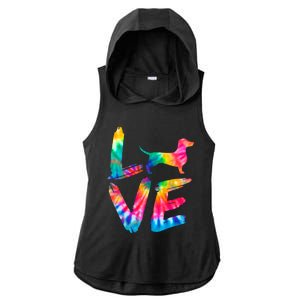 Doxie Tie Dye Love Dog Mom Dad Meaningful Gift Ladies PosiCharge Tri-Blend Wicking Draft Hoodie Tank