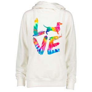 Doxie Tie Dye Love Dog Mom Dad Meaningful Gift Womens Funnel Neck Pullover Hood