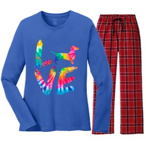 Doxie Tie Dye Love Dog Mom Dad Meaningful Gift Women's Long Sleeve Flannel Pajama Set 