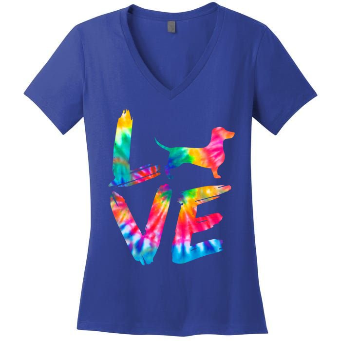 Doxie Tie Dye Love Dog Mom Dad Meaningful Gift Women's V-Neck T-Shirt