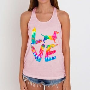 Doxie Tie Dye Love Dog Mom Dad Meaningful Gift Women's Knotted Racerback Tank