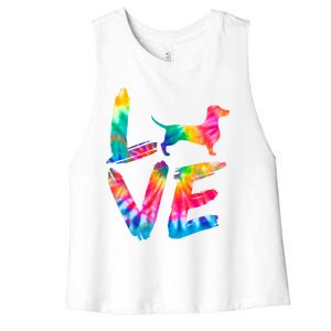 Doxie Tie Dye Love Dog Mom Dad Meaningful Gift Women's Racerback Cropped Tank