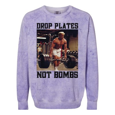 Donald Trump Drop Plates Not Bombs Swole Muscular Trump Gym Colorblast Crewneck Sweatshirt