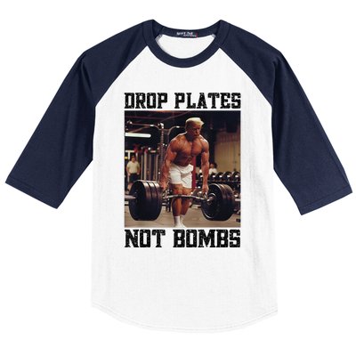 Donald Trump Drop Plates Not Bombs Swole Muscular Trump Gym Baseball Sleeve Shirt