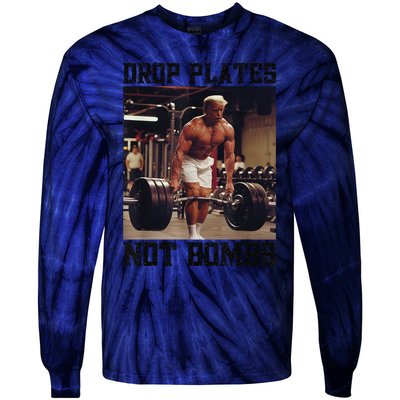 Donald Trump Drop Plates Not Bombs Swole Muscular Trump Gym Tie-Dye Long Sleeve Shirt