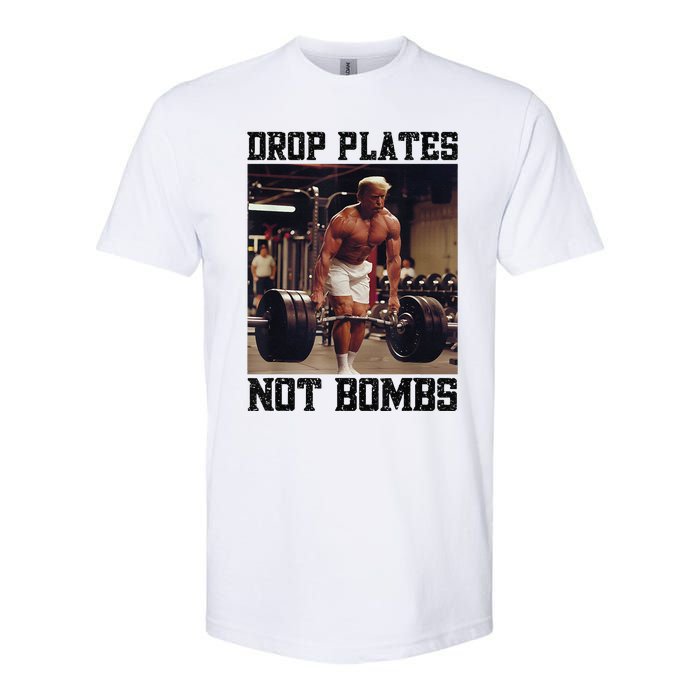 Donald Trump Drop Plates Not Bombs Swole Muscular Trump Gym Softstyle CVC T-Shirt