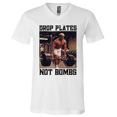 Donald Trump Drop Plates Not Bombs Swole Muscular Trump Gym V-Neck T-Shirt