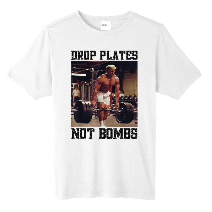 Donald Trump Drop Plates Not Bombs Swole Muscular Trump Gym Tall Fusion ChromaSoft Performance T-Shirt