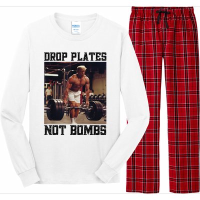 Donald Trump Drop Plates Not Bombs Swole Muscular Trump Gym Long Sleeve Pajama Set