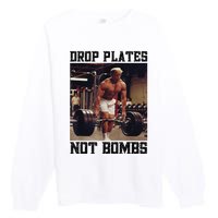 Donald Trump Drop Plates Not Bombs Swole Muscular Trump Gym Premium Crewneck Sweatshirt