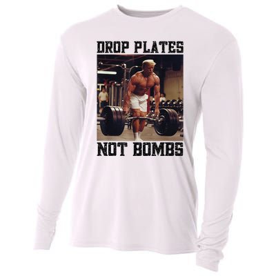 Donald Trump Drop Plates Not Bombs Swole Muscular Trump Gym Cooling Performance Long Sleeve Crew