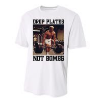 Donald Trump Drop Plates Not Bombs Swole Muscular Trump Gym Performance Sprint T-Shirt