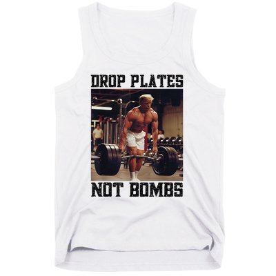 Donald Trump Drop Plates Not Bombs Swole Muscular Trump Gym Tank Top