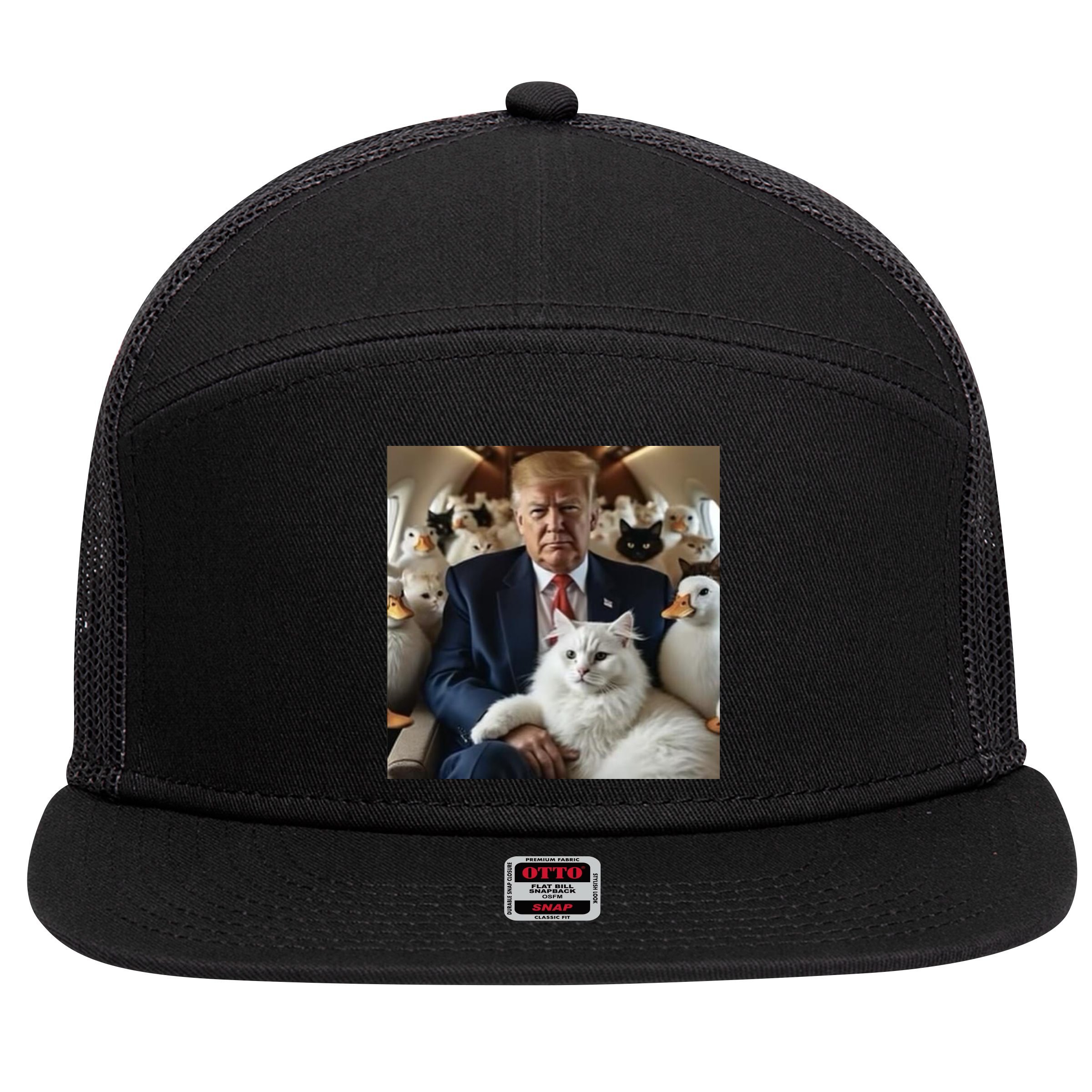 Donald Trump Duck Cat Vote 2024 7 Panel Mesh Trucker Snapback Hat