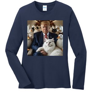 Donald Trump Duck Cat Vote 2024 Ladies Long Sleeve Shirt