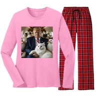 Donald Trump Duck Cat Vote 2024 Women's Long Sleeve Flannel Pajama Set 