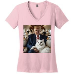 Donald Trump Duck Cat Vote 2024 Women's V-Neck T-Shirt