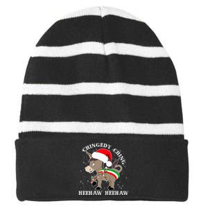 Dominick The Donkey Chingedy Ching Italian Christmas Donkey Striped Beanie with Solid Band