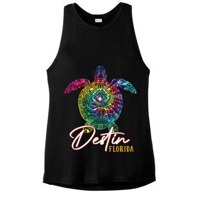 Destin Tie Dye Sea Turtle Florida Matching Family Vacation Ladies PosiCharge Tri-Blend Wicking Tank