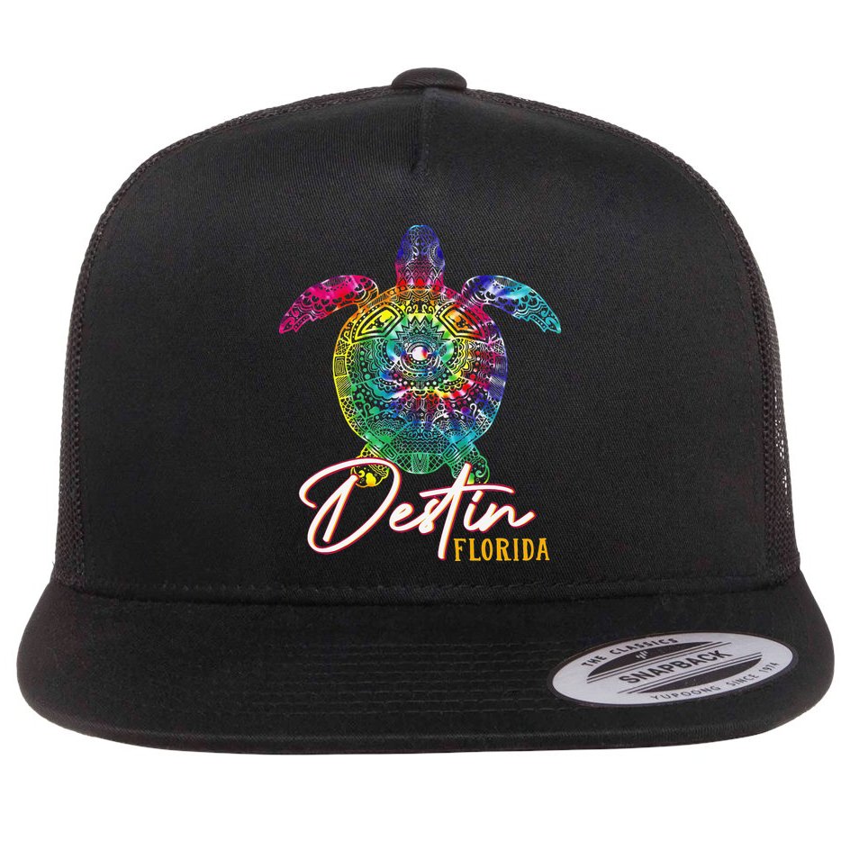Destin Tie Dye Sea Turtle Florida Matching Family Vacation Flat Bill Trucker Hat